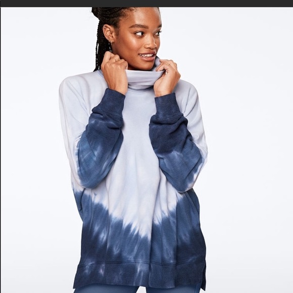 PINK Victoria's Secret Tops - Pink Victoria’s Secret Oversized Blue Tie Dye Turtleneck Sweatshirt. Siz…